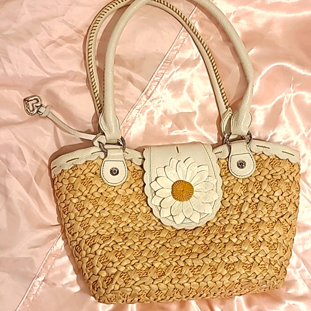 Brighton Natural Straw & White Leather Daisy Tote